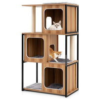 Modern Cat Tree Cat House with Metal Frame and Scratching Posts-Natural-2