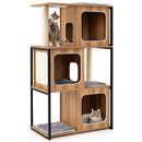Modern Cat Tree Cat House with Metal Frame and Scratching Posts-Natural-4