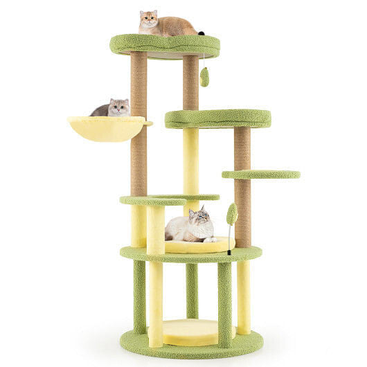 Multi-level Cat Tree Avocado Theme Cat Tower with Wide Perch Rotatable Basket-Green-2
