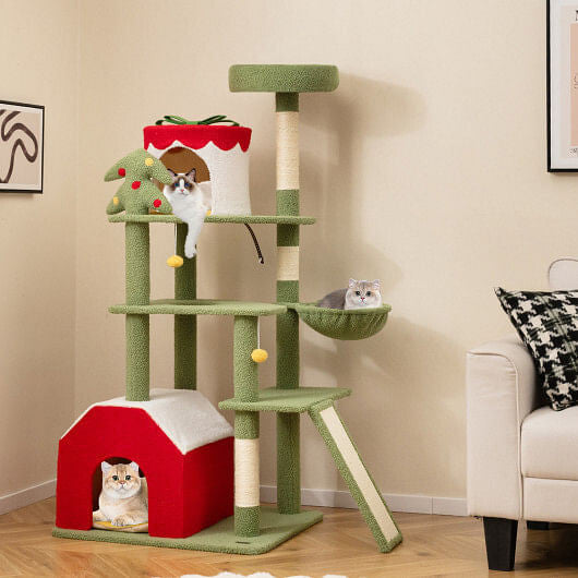 Festive 61-Inch Christmas Cat Tree