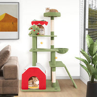 61 Inches Cute Christmas Cat Tree with Sisal Scratching Posts and 2 Condos-Green-3