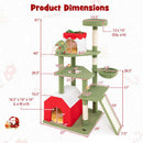 61 Inches Cute Christmas Cat Tree with Sisal Scratching Posts and 2 Condos-Green-2
