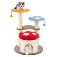 35 Inch Tall Cat Tower with Sisal Scratching Posts Cat Condo and Padded Platforms-Multicolor-2