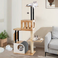 Modern Tall Cat Tower with Double Condos with Dangling Balls and Sisal Carpets-Natural-0
