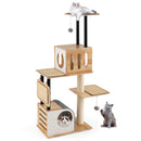 Modern Tall Cat Tower with Double Condos with Dangling Balls and Sisal Carpets-Natural-4