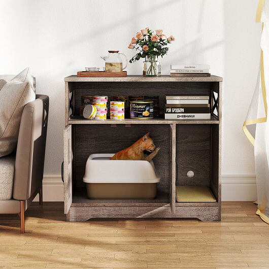 Cat Litter Box Enclosure Hidden Cat Washroom Furniture with Storage-Grey-3