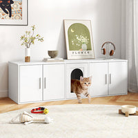 Cat Litter Box Enclosure for 2 Cats with Double Rooms and Sisal Scratching Mat-White-1