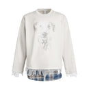 Dog Print Fake Two-Piece Men's Sweatshirt - Retro Patchwork Crew Neck