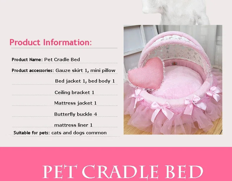 Luxury Round Pet Bed with Lace Trim - Washable Dog Bed