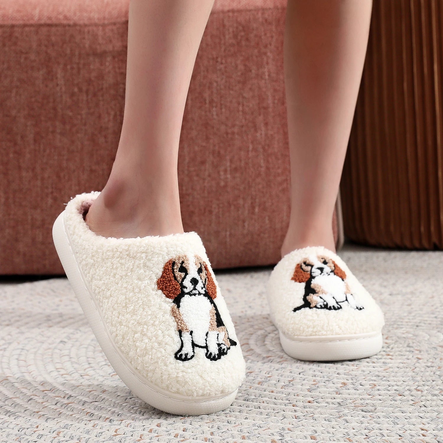 Border Collie Embroidered Plush Slippers