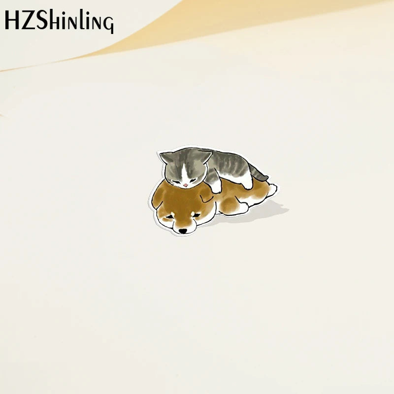 Cartoon Pet Acrylic Lapel Pin - Dogs & Cats