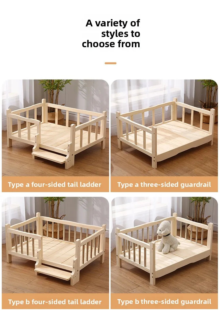 Premium Solid Wood Pet Bed - All-Season Removable Cushion for Dogs & Cats