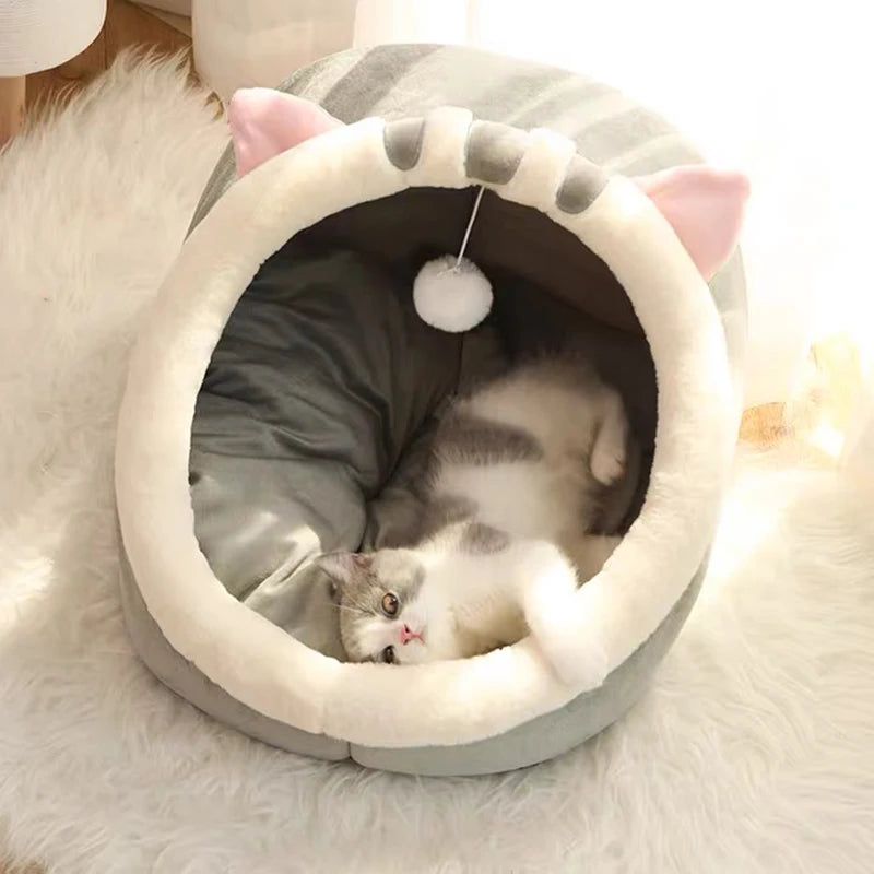 Deep Sleep Cat Bed - Warm Pet Basket Cozy House Kitten Lounger Cave