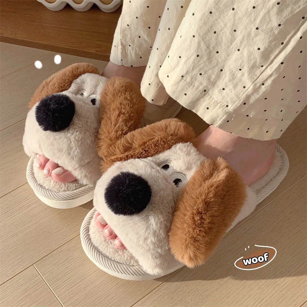 Winter Dog Cartoon Couple Slippers