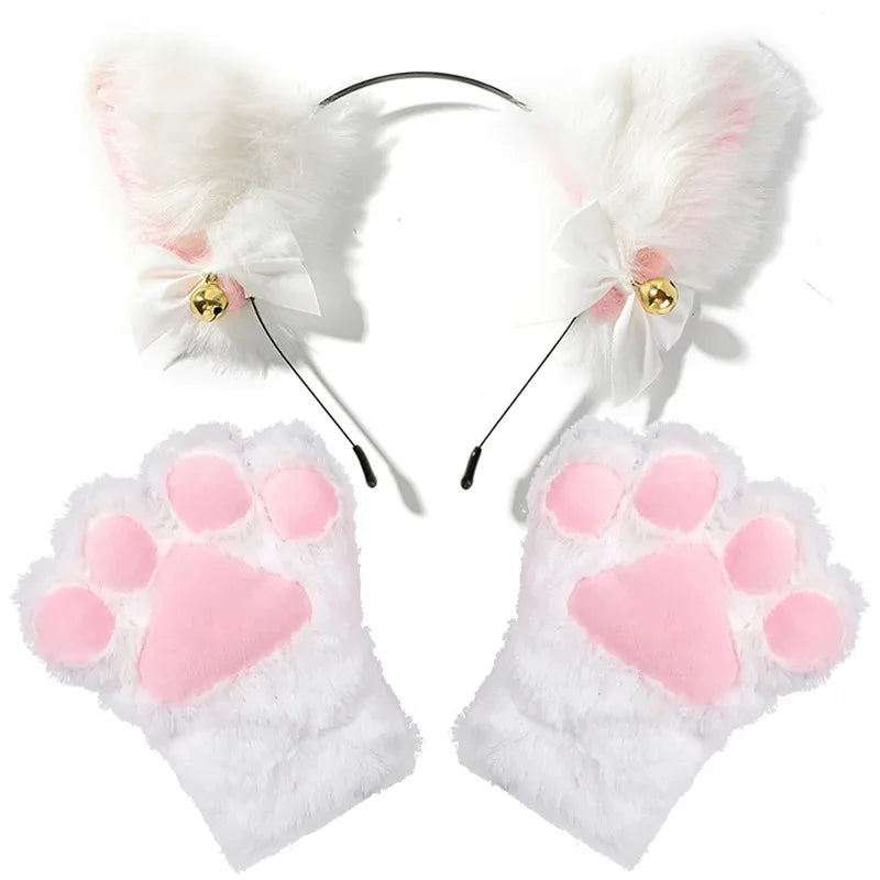 Cat Ear Cosplay Costume Set - Anime Headband & Claw Gloves with Bell