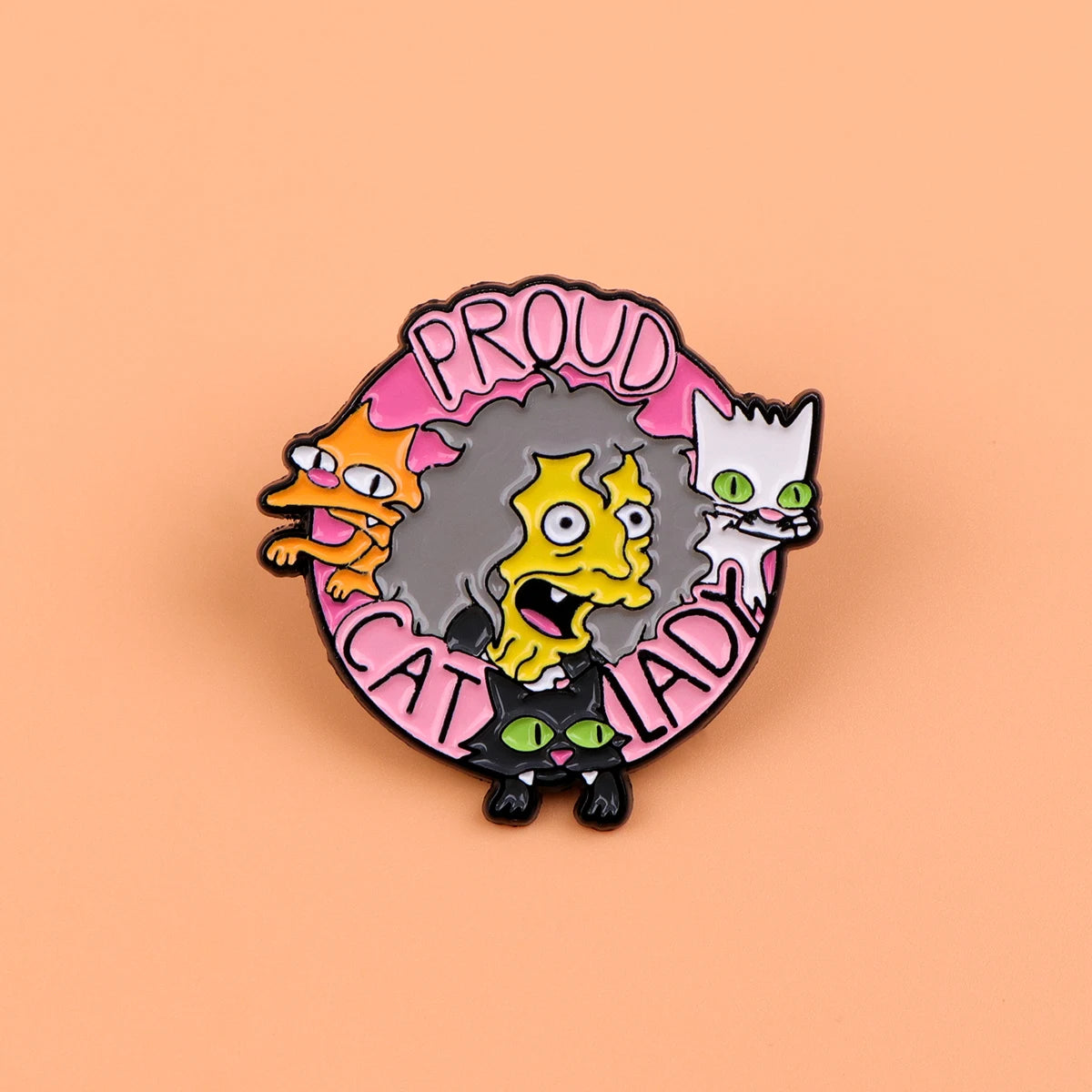 Cat Lady Enamel Pin - Cartoon Lapel Badge
