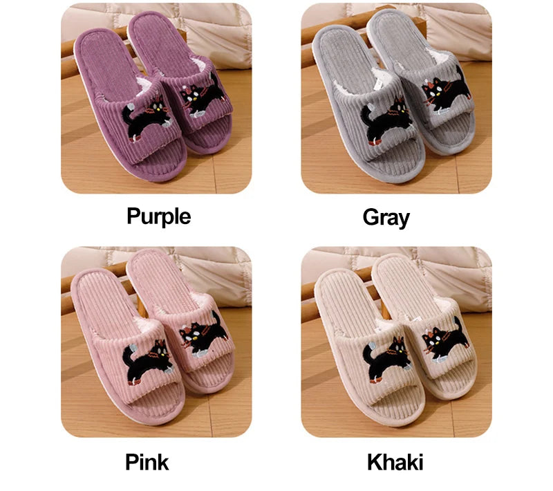 Cartoon Cat Open-Toe Plush Slippers