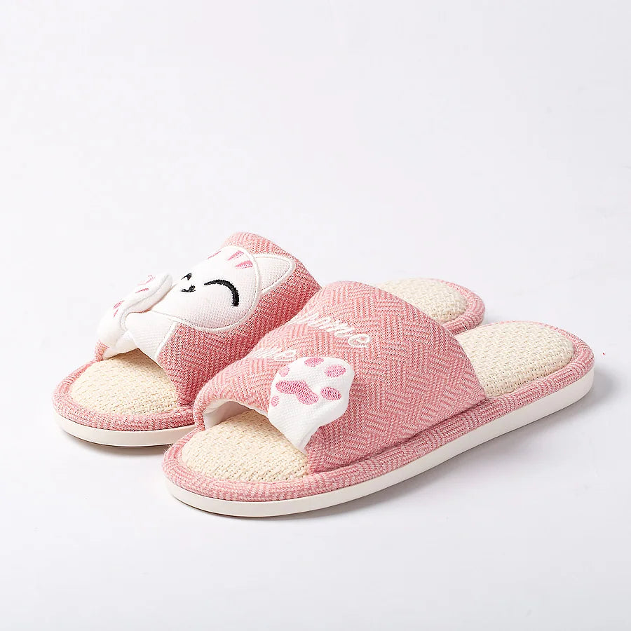 Cat Platform Linen Slippers