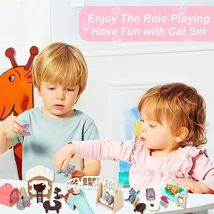 Children's Cat Toys Pretend Play Set - Interactive Role Playing Care Center