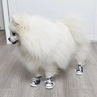 Denim Canvas Dog Sneakers - 4-Piece Waterproof Anti-Slip Booties Set