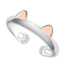 Cat Ear Paw Print Ring - Adjustable Pearl Hollow Heart Design