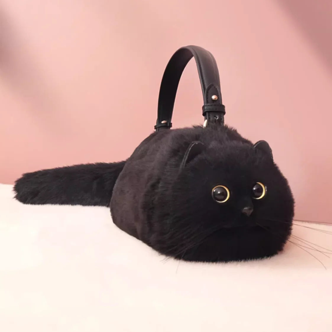 One Shoulder Bag Female Design Small Man Messenger Bag Versatile Hand Made Autumn and Winter Plush Cute Cat Bag by Tail chasers