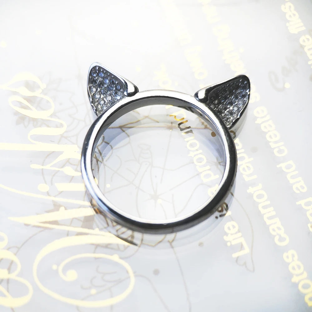 Sterling Silver Cat Ears Ring - Adjustable European Style Band