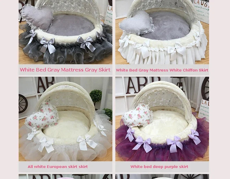 Luxury Round Pet Bed with Lace Trim - Washable Dog Bed