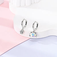 Sterling Silver Cat Hoop Earrings - Zircon Stone Party & Wedding Jewelry