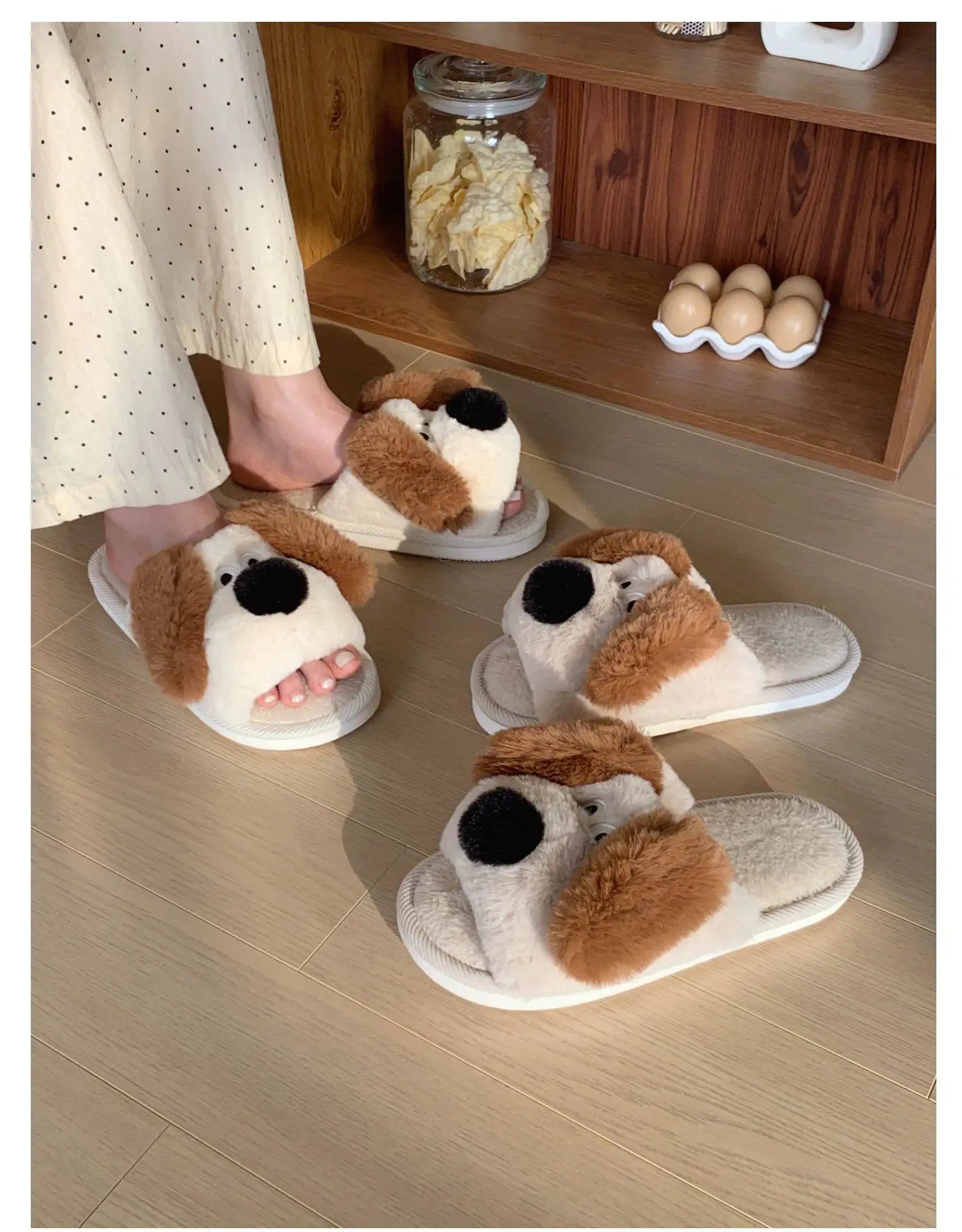 Winter Dog Cartoon Couple Slippers