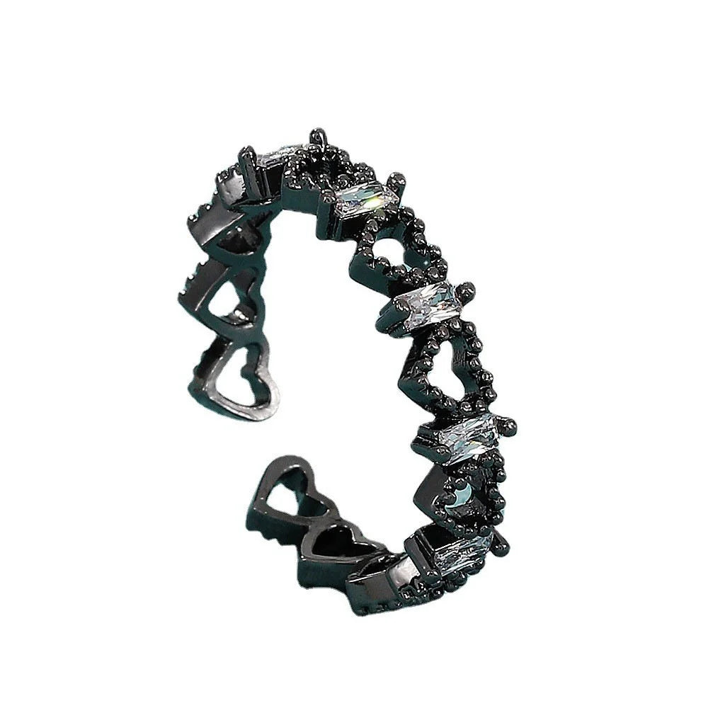 Cat Ear Paw Print Ring - Adjustable Pearl Hollow Heart Design