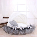 Luxury Round Pet Bed with Lace Trim - Washable Dog Bed