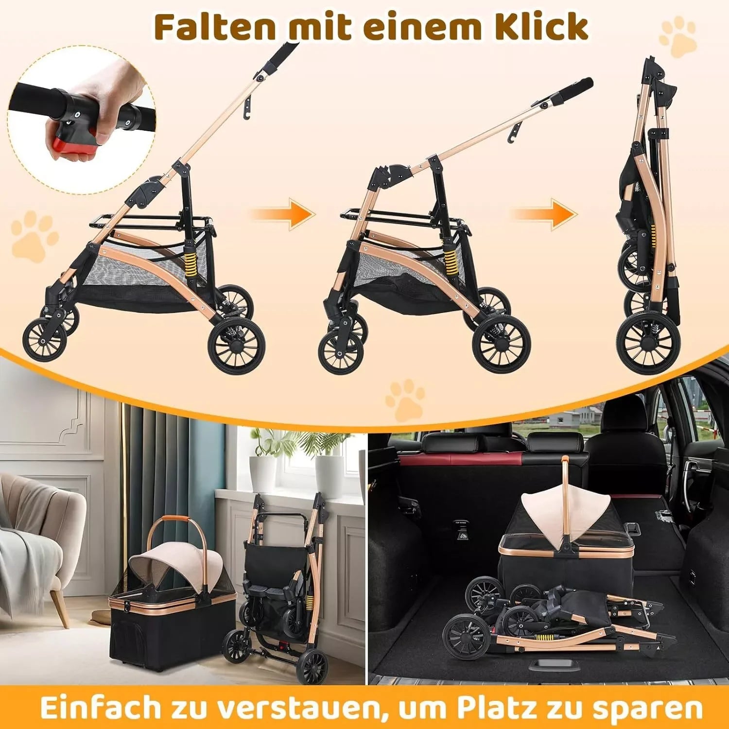 4-Wheel Detachable Pet Travel Stroller