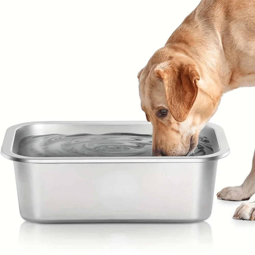 Large Capacity Drop-Resistant Stainless Steel Square Dog Bowl - Food & Water Feeder