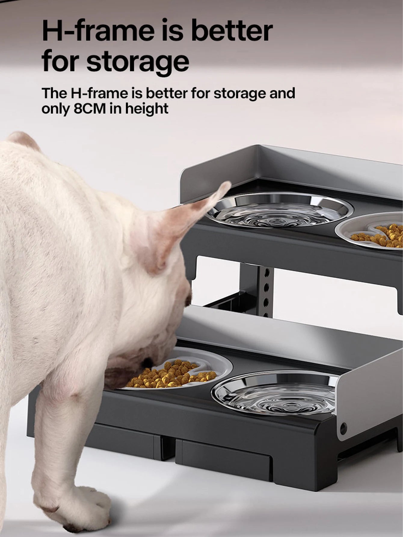 Collapsible Elevated Dog Bowls - Adjustable Stand with Double Stainless Steel Bowls