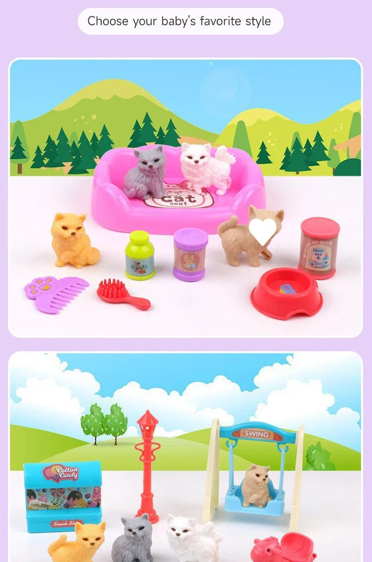 Pet Family Pretend Play Set - Mini House & Dolls