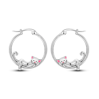 Sterling Silver Cat Hoop Earrings - Zircon Stone Party & Wedding Jewelry
