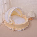 Luxury Round Pet Bed with Lace Trim - Washable Dog Bed