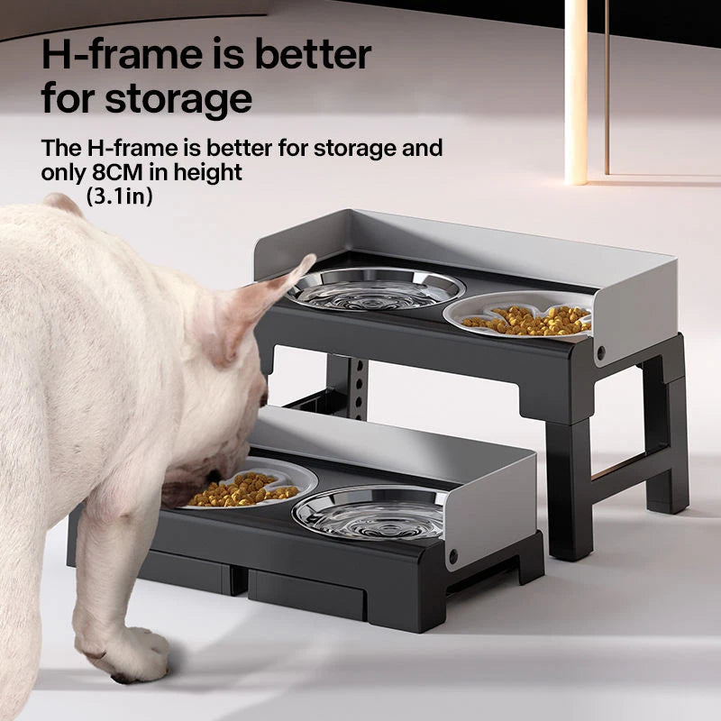 Collapsible Elevated Dog Bowls - Adjustable Stand with Double Stainless Steel Bowls
