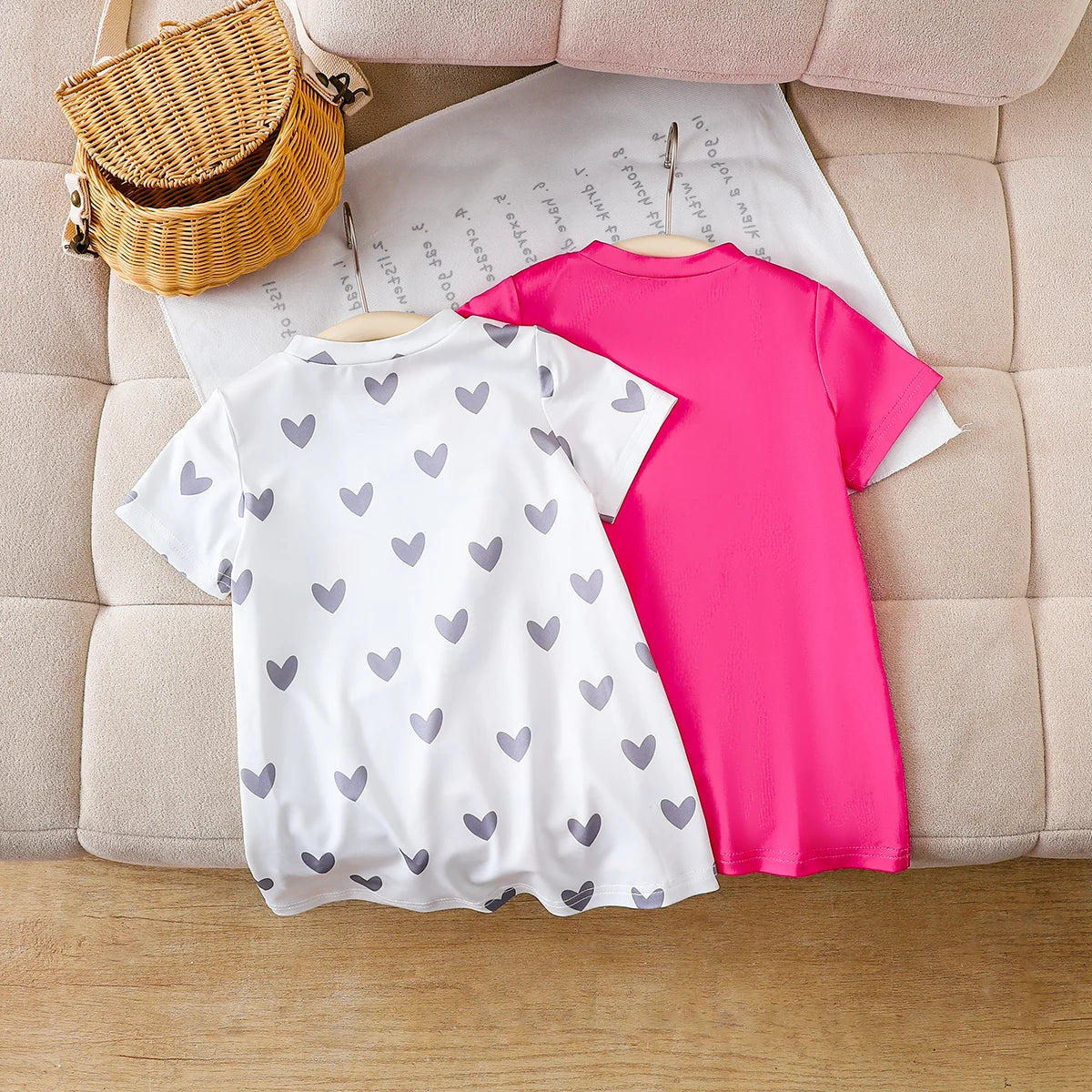Girls Cat Heart T-Shirt Set - 2-Pack Cotton Tops