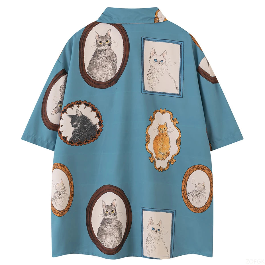 Cat Graphic Button-Up