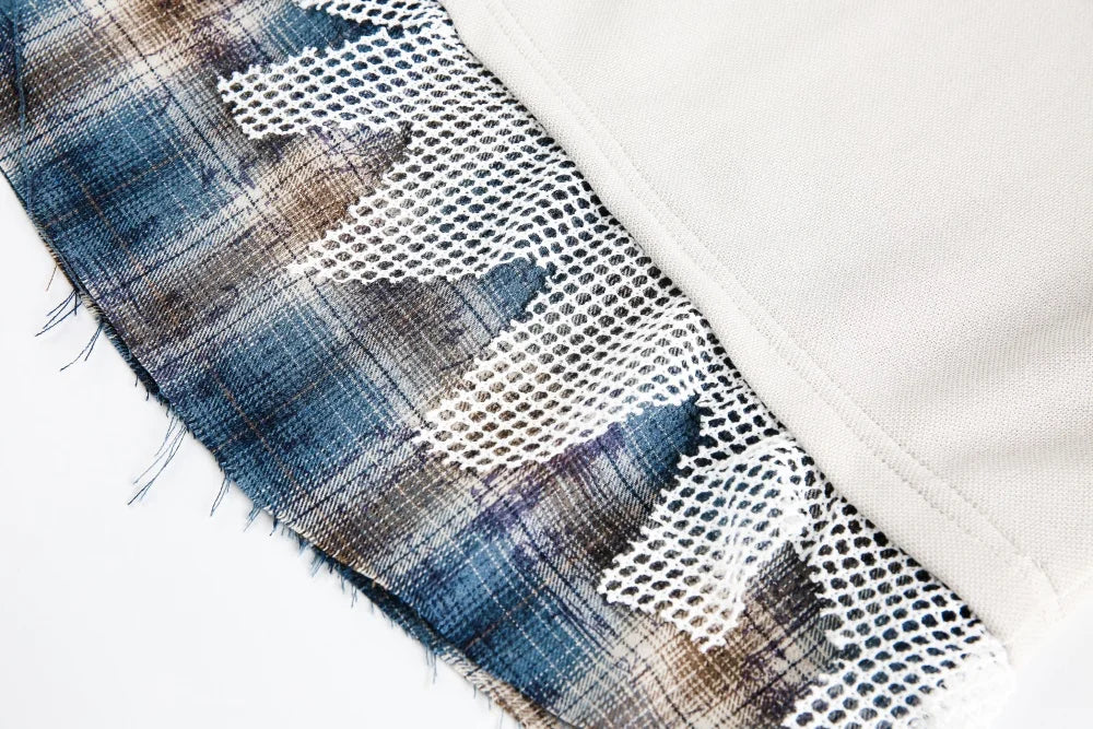 Dog Print Fake Two-Piece Men's Sweatshirt - Retro Patchwork Crew Neck