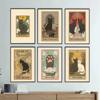 Black and White Cat Tarot Canvas Poster Good Luck Wall Art Pictures for Living Room Bedroom Playroom Modern Home Decor Gift by Tail chasers