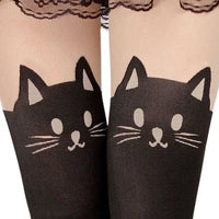 Black Cat Over-the-Knee Socks - Women's Cotton Thigh Highs