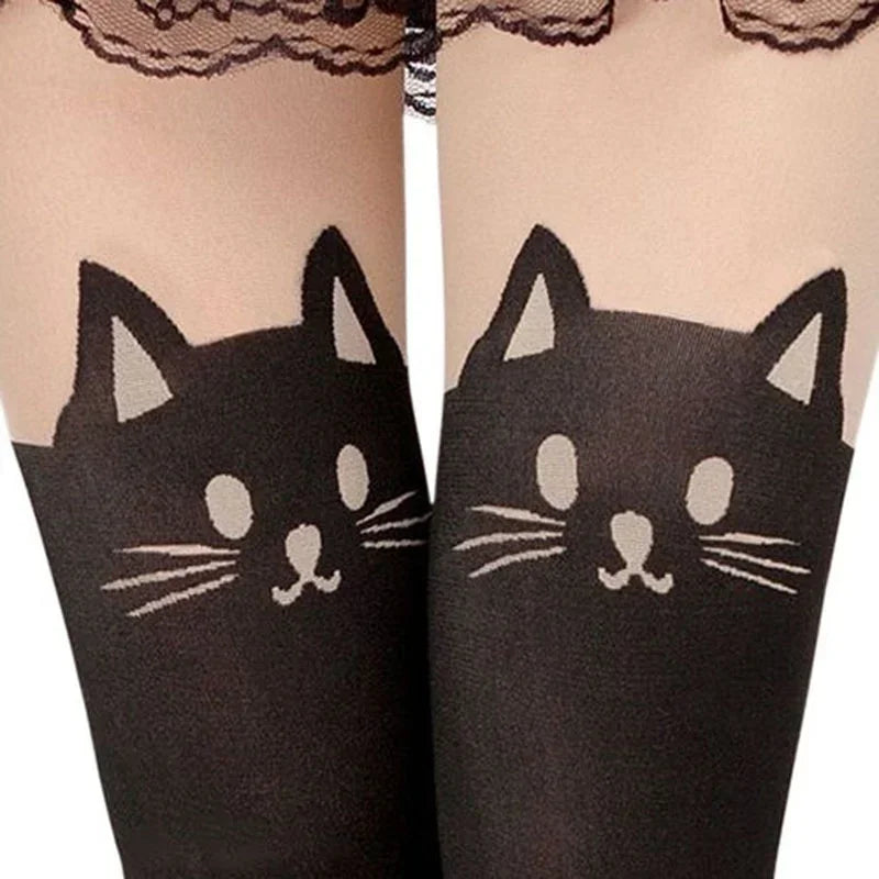 Black Cat Over-the-Knee Socks - Women's Cotton Thigh Highs