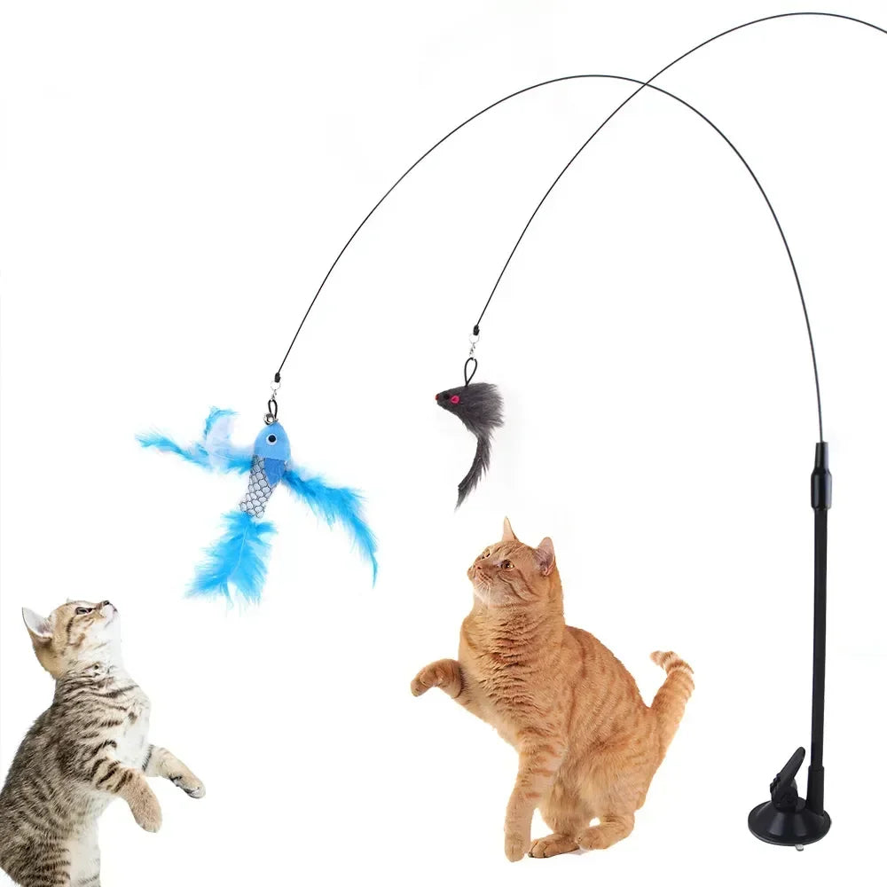 Interactive Bird Cat Toy - Feather Wand with Bell