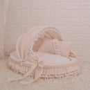 Luxury Round Pet Bed with Lace Trim - Washable Dog Bed