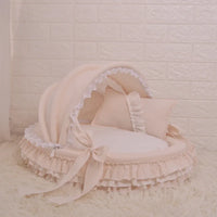 Luxury Round Pet Bed with Lace Trim - Washable Dog Bed