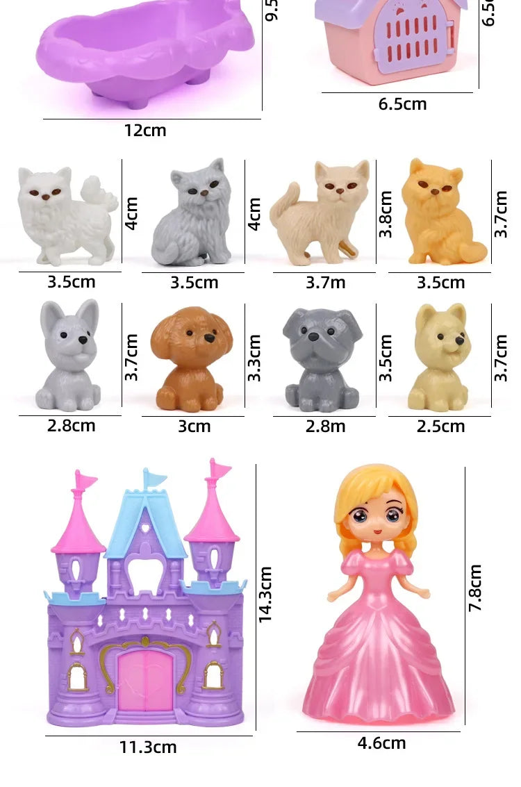 Pet Family Pretend Play Set - Mini House & Dolls