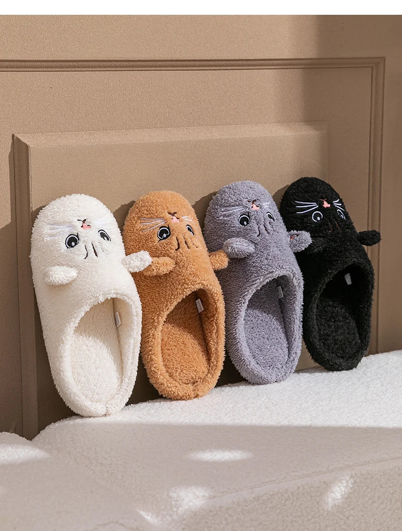 Cartoon Cat Winter Plush Slippers